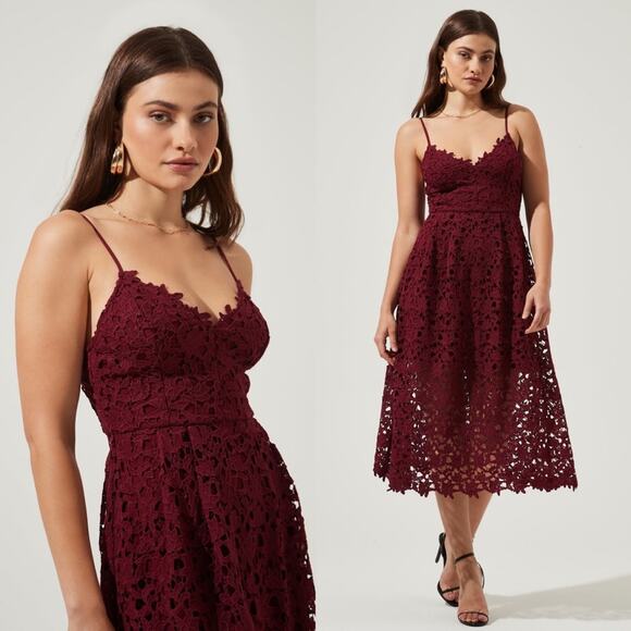 ASTR • The Label Wine Lace A Line Midi Dress - Picture 1 of 10